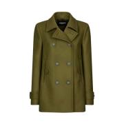 Dubbelrijige Peacoat met Cashmere Detail Dondup , Green , Dames