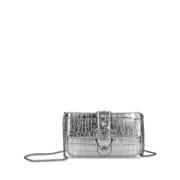 Geëmbosseerde Krokodileffect Love One Pocket Tas Pinko , Gray , Dames