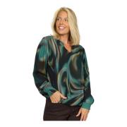 Groene golfblouse met abstracte print 2-Biz , Green , Dames