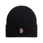 Geribbelde wollen muts in zwart Moncler , Black , Heren