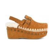 Schapenvacht Klomp Sandalen met Gehaakte Stiksels Mou , Brown , Dames