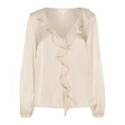 Elegante French Oak Blouse met Ruches Part Two , Beige , Dames