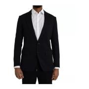 Blauwe Wol Single Breasted Blazer Jas Dolce & Gabbana , Blue , Heren