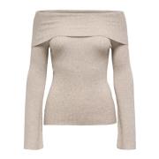 Off-Shoulder Gebreide Trui Only , Beige , Dames