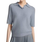 Zijde-Blend Bouclé Polo Sweater Vince , Blue , Dames