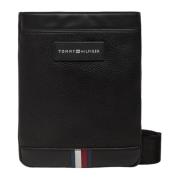 Zwarte Effen Rits Polyurethaan Tas Tommy Hilfiger , Black , Heren