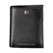 Zwarte Leren Bifold Portemonnee met Logo Tommy Hilfiger , Black , Here...