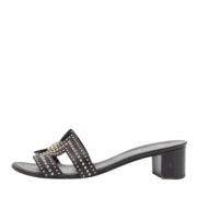 Pre-owned Leather sandals Hermès Vintage , Black , Dames