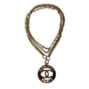 Pre-owned Fabric necklaces Chanel Vintage , Yellow , Dames