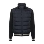 Blauwe Gewatteerde Sweater met Appliqué Logo Moncler , Blue , Heren