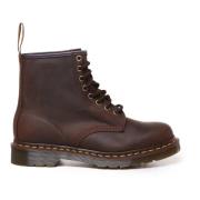 Bruine Leren Laarzen met Geribbelde Randen Dr. Martens , Brown , Heren