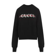 Zwarte Katoenen Crewneck Sweater Aw24 Gucci , Black , Dames