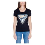 Zwart Bedrukt Ronde Hals T-shirt Guess , Black , Dames