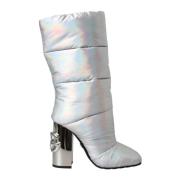 Zilveren Logo Hakken Mid-Calf Laarzen Dolce & Gabbana , Gray , Dames