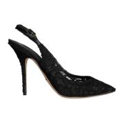 Zwarte Kant Slingback Hakken met Gesp Dolce & Gabbana , Black , Dames