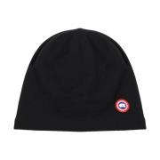 Zwarte Beanie Muts met Zijlogo Canada Goose , Black , Heren