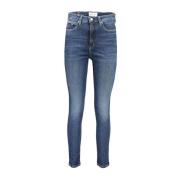 High Rise Skinny Jeans Gewassen Logo Calvin Klein , Blue , Dames