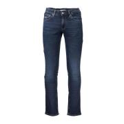 Blauwe Katoenen Slim Fit Jeans met Logo Tommy Hilfiger , Blue , Heren