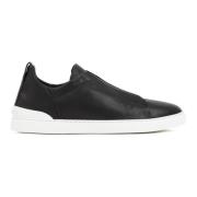 Zwarte Leren Instap Sneakers Ermenegildo Zegna , Black , Heren