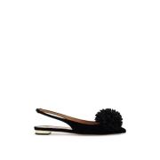 Fluwelen Pom-Pom Slingback Hakken Aquazzura , Black , Dames