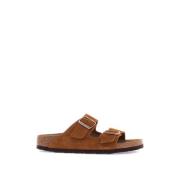 Suède Leren Dubbele Band Slippers Birkenstock , Brown , Heren