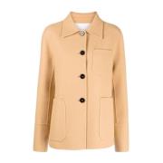 Beige Wollen Jas met Knoopsluiting Jil Sander , Beige , Dames