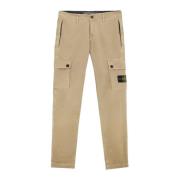 Cargo Broek Stretch Gebroken Twill Katoen Stone Island , Beige , Heren