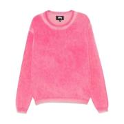 Flamingo Pink Gebreide Crew Neck Sweater Stüssy , Pink , Heren