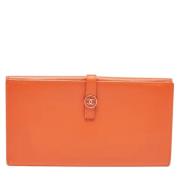 Pre-owned Leather wallets Chanel Vintage , Orange , Dames