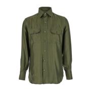 Groene Zijden Militaire Fit Shirt Tom Ford , Green , Heren