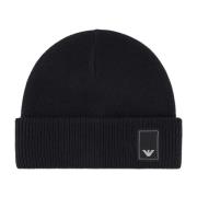 Gebreide Logo Patch Muts Emporio Armani , Black , Heren