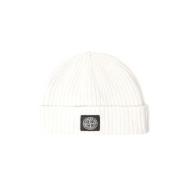 Geribbelde Wol Beanie Natuurlijk Wit Stone Island , White , Unisex