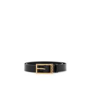 Glanzend Leren Griekse Godin Riem Versace , Black , Heren