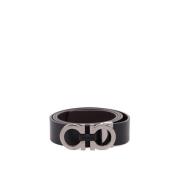 Omkeerbare Gancini Leren Riem met Ruthenium Gesp Salvatore Ferragamo ,...