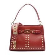 Iconische Leren Shopper Tas met Studs La Carrie , Red , Dames