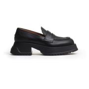 Zwarte leren loafer met plateauzool Marni , Black , Dames