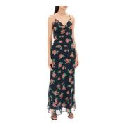 Navy Blue Chiffon Slip Jurk met Rose Motif Rotate Birger Christensen ,...