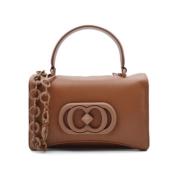 Iconische Leren Shopper Tas met Mechanische Sluiting La Carrie , Brown...