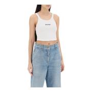 Geborduurde Logo Crop Top Palm Angels , White , Dames