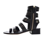 Pre-owned Leather sandals Chanel Vintage , Black , Dames