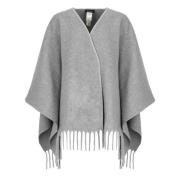 Grijze Wollen Cape met Franjes Fabiana Filippi , Gray , Dames