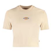 T-shirt met logo print en geribbelde halslijn Dickies , Beige , Dames