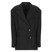 Zwarte Wollen Blazer Peak Revers Jas Lanvin , Black , Dames