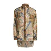 Blauwe Paisley Print Zijden Overhemd Etro , Multicolor , Dames