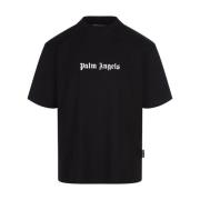 Zwart Katoenen T-shirt met Bedrukt Logo Palm Angels , Black , Heren