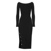 Zwarte Viscose Jurk met Metalen Knopen Elisabetta Franchi , Black , Da...