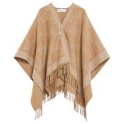 Monogram Poncho Wollen Jas Met Franjes Max Mara , Brown , Dames