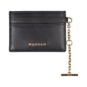 Zwarte leren kaarthouder met gouden logo Alexander McQueen , Black , D...