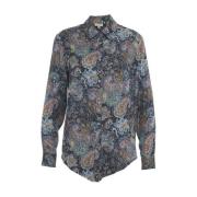 Blouse met paisley print, Ronde zoom, Lange mouwen Himon's , Blue , Da...