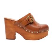 Leren sleehak klompen met houten zool Chloé , Brown , Dames